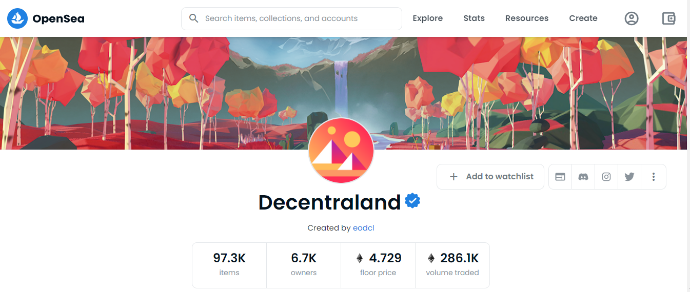 <img src="Decentraland.png" alt"Official Decentraland account on Opensea">